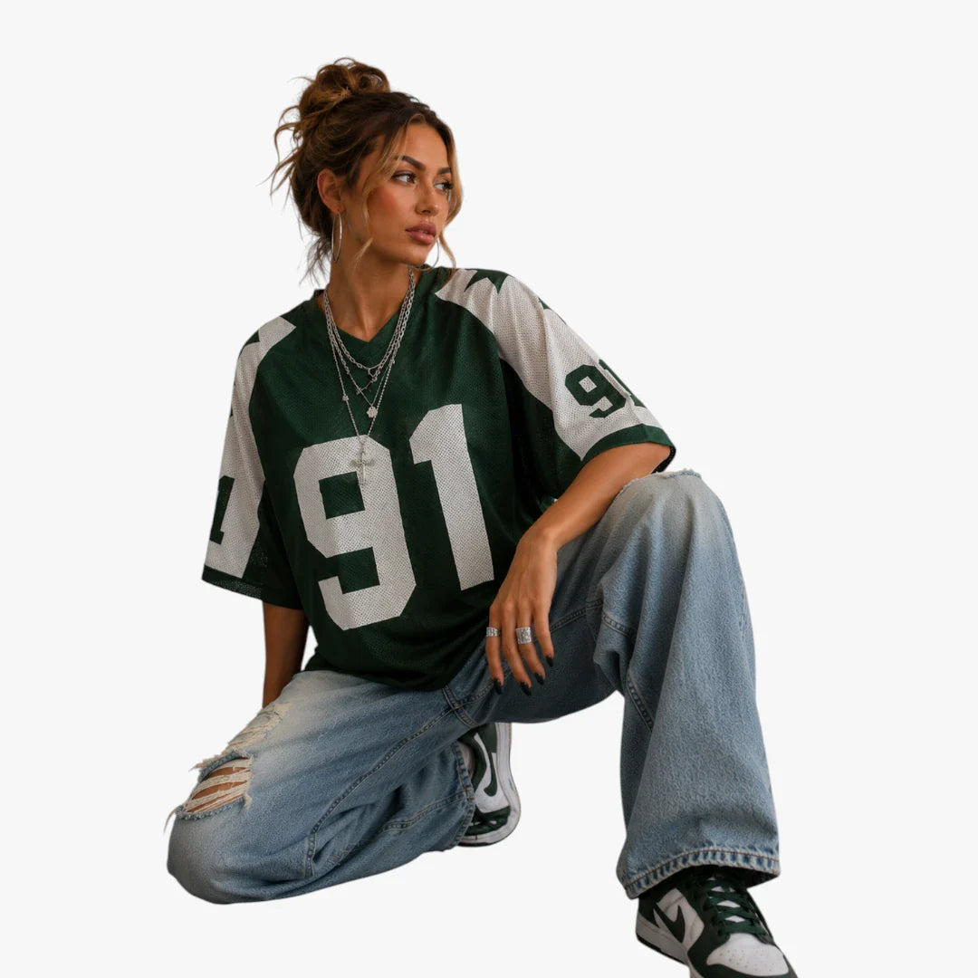 Dame Oversized T-shirt med V-Udskæring og Kortærmet