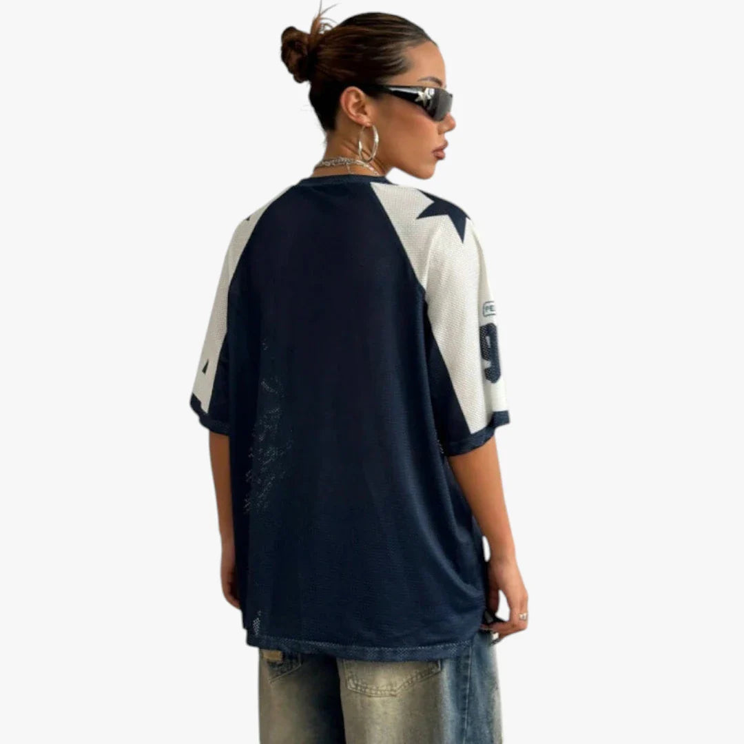 Dame Oversized T-shirt med V-Udskæring og Kortærmet