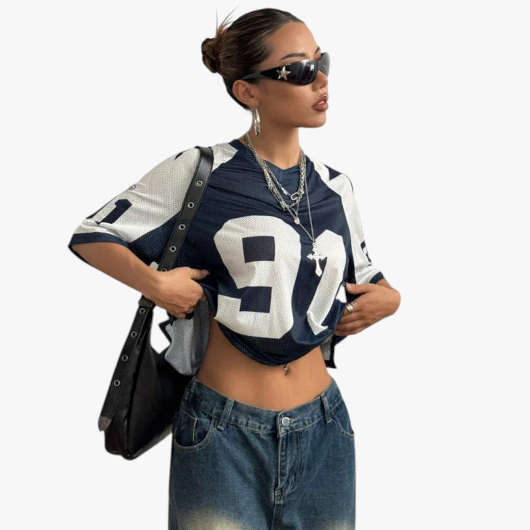 Dame Oversized T-shirt med V-Udskæring og Kortærmet