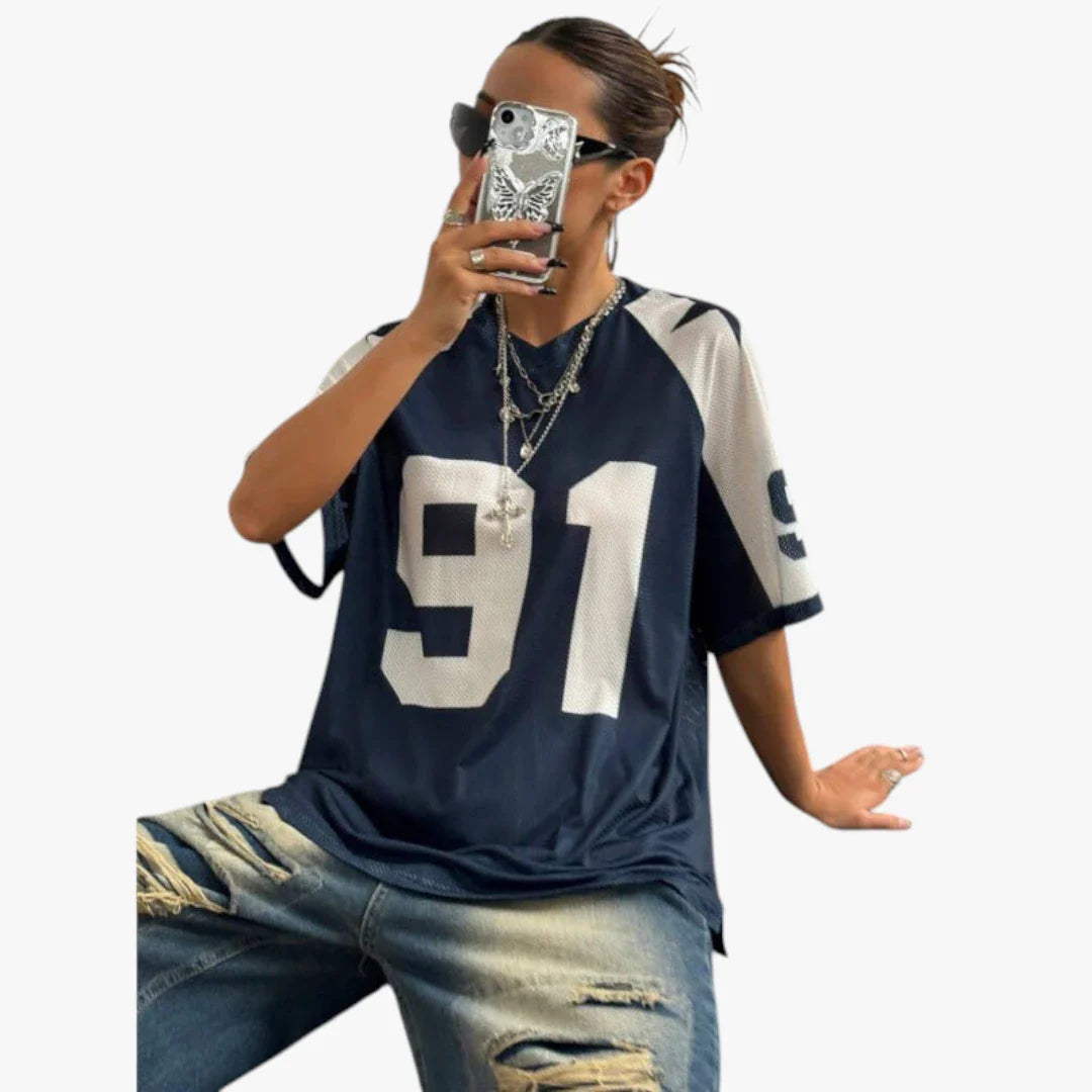 Dame Oversized T-shirt med V-Udskæring og Kortærmet