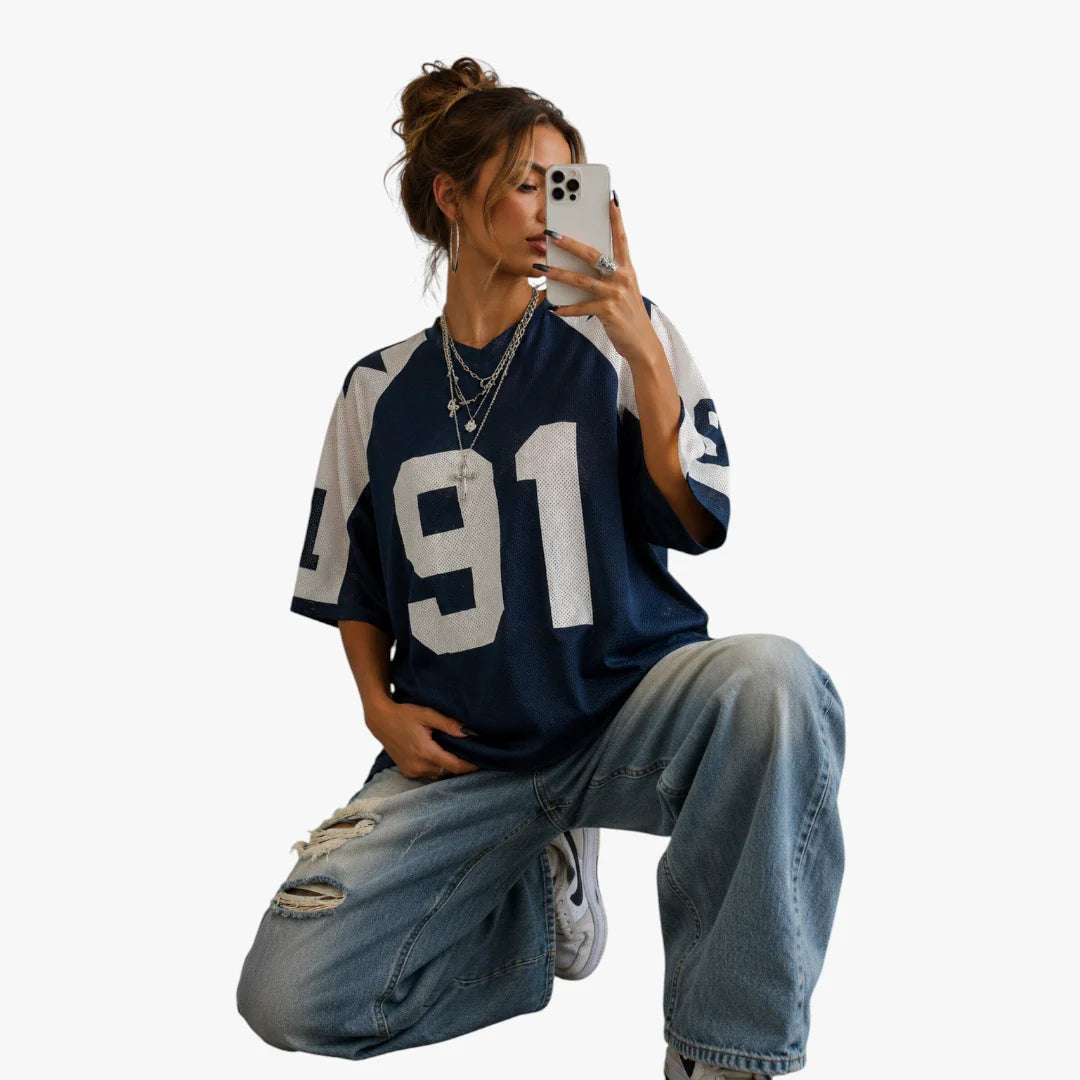 Dame Oversized T-shirt med V-Udskæring og Kortærmet