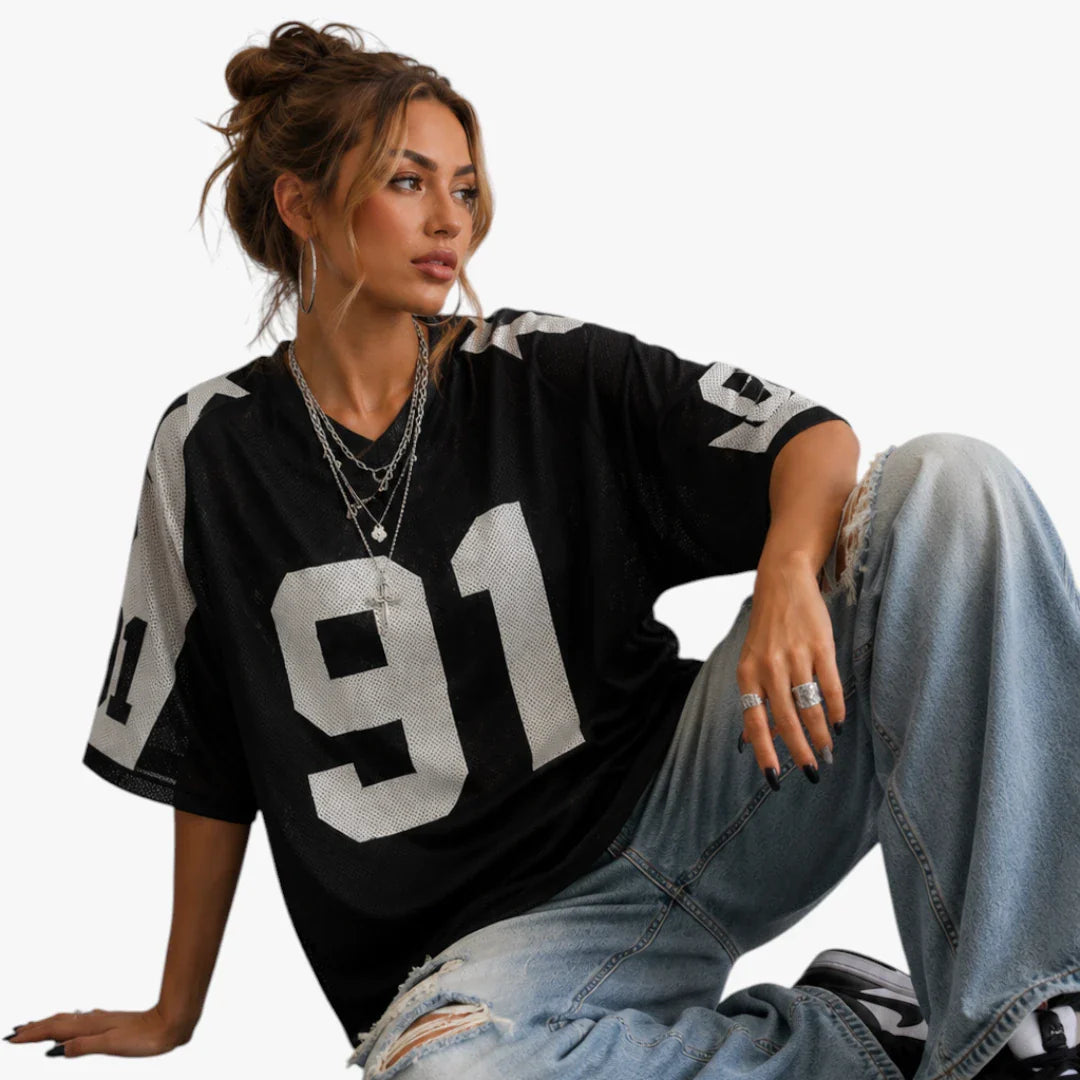 Dame Oversized T-shirt med V-Udskæring og Kortærmet