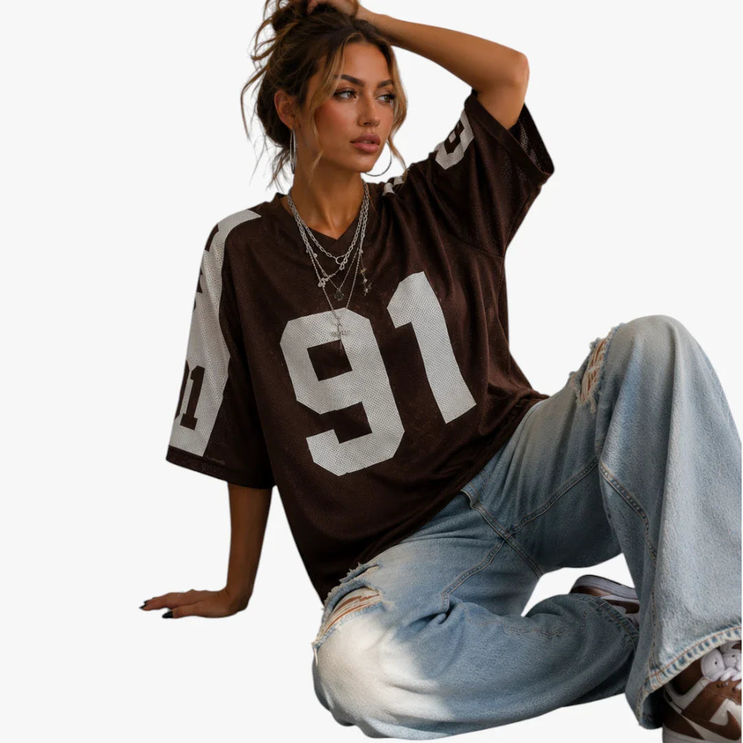 Dame Oversized T-shirt med V-Udskæring og Kortærmet