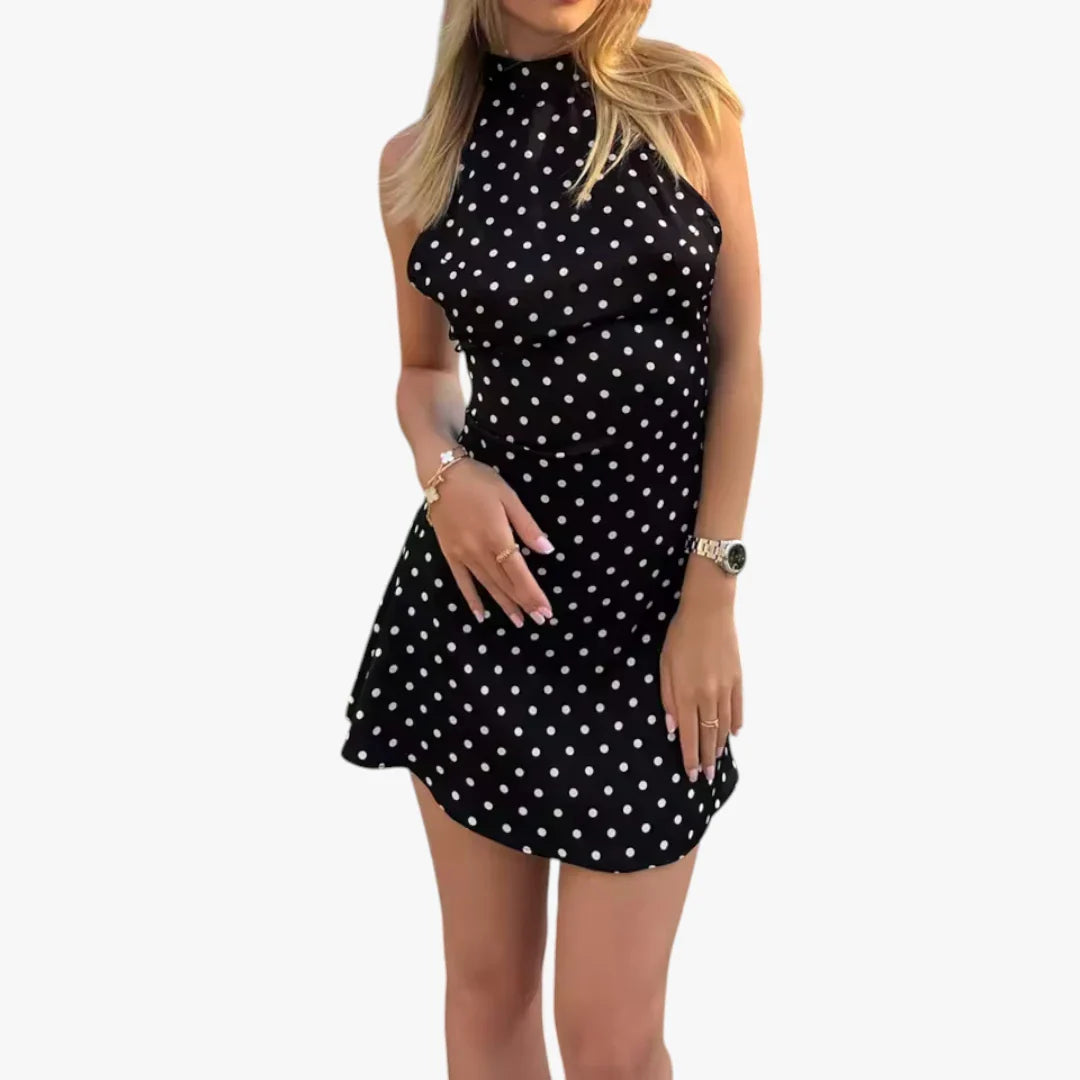 Dame Prikket Mini Sommerkjole med Halterneck