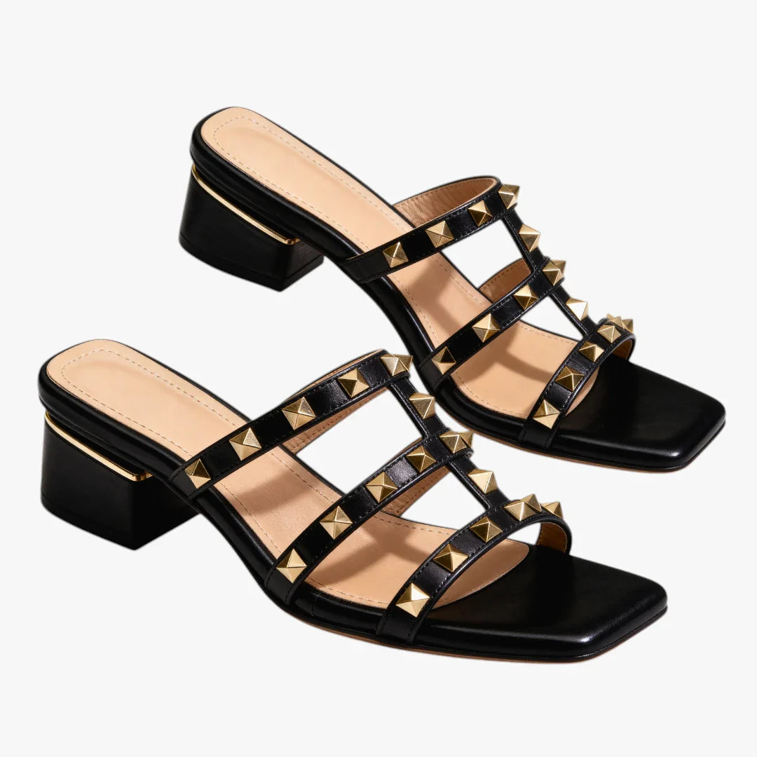 Dame Slip-on Blokhæl Sandaler med Rem og Nitter