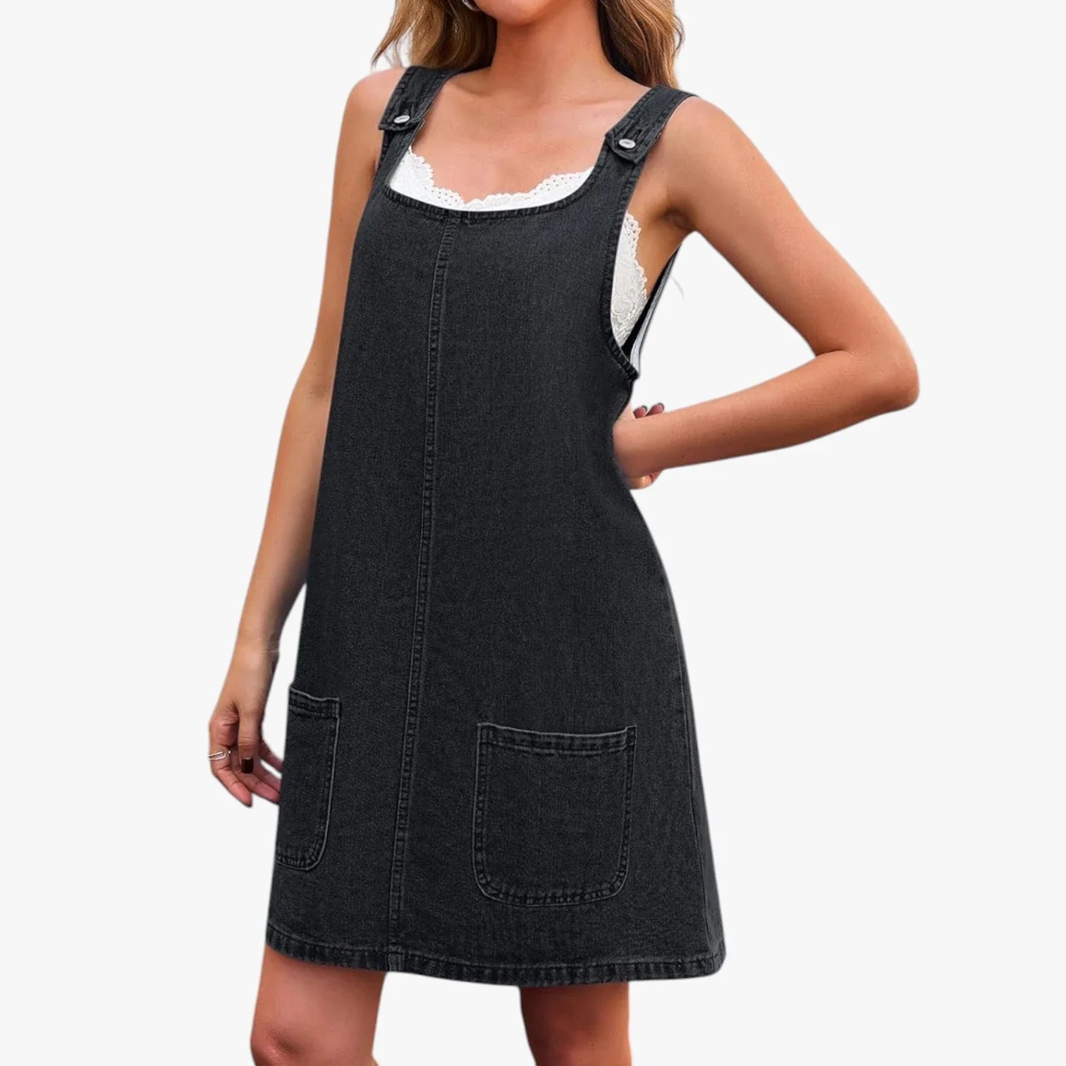 Dame Sommer Mini Denimkjole med Knapper