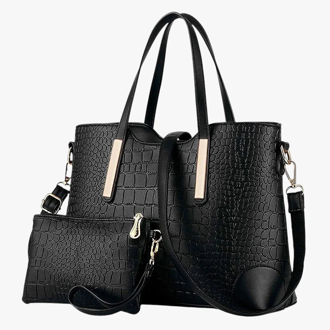 Dame Sort Shopper Bag Taske med Mange Rum og Lynlås