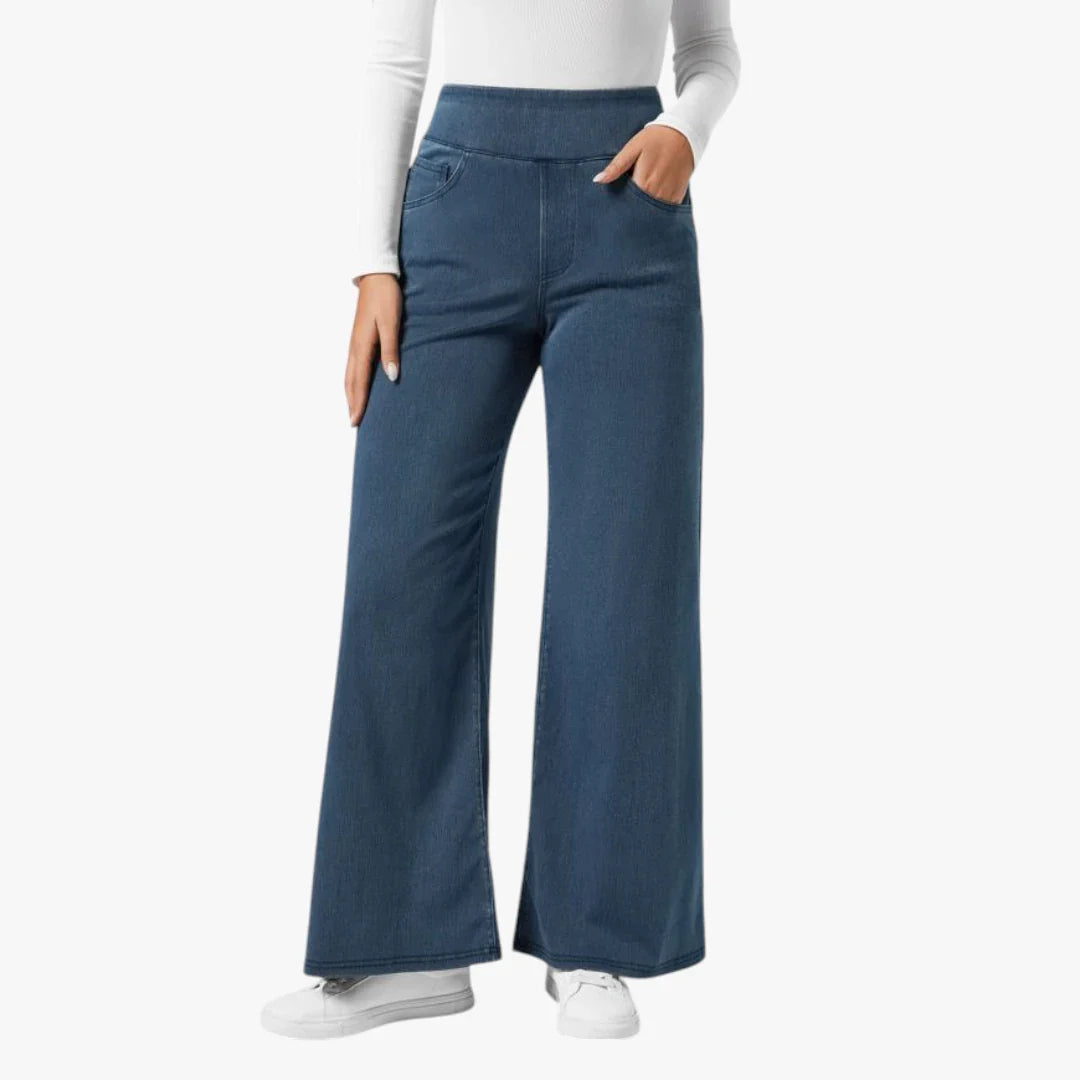 Dame Vide Jeans med Elastik i Taljen og Lommer