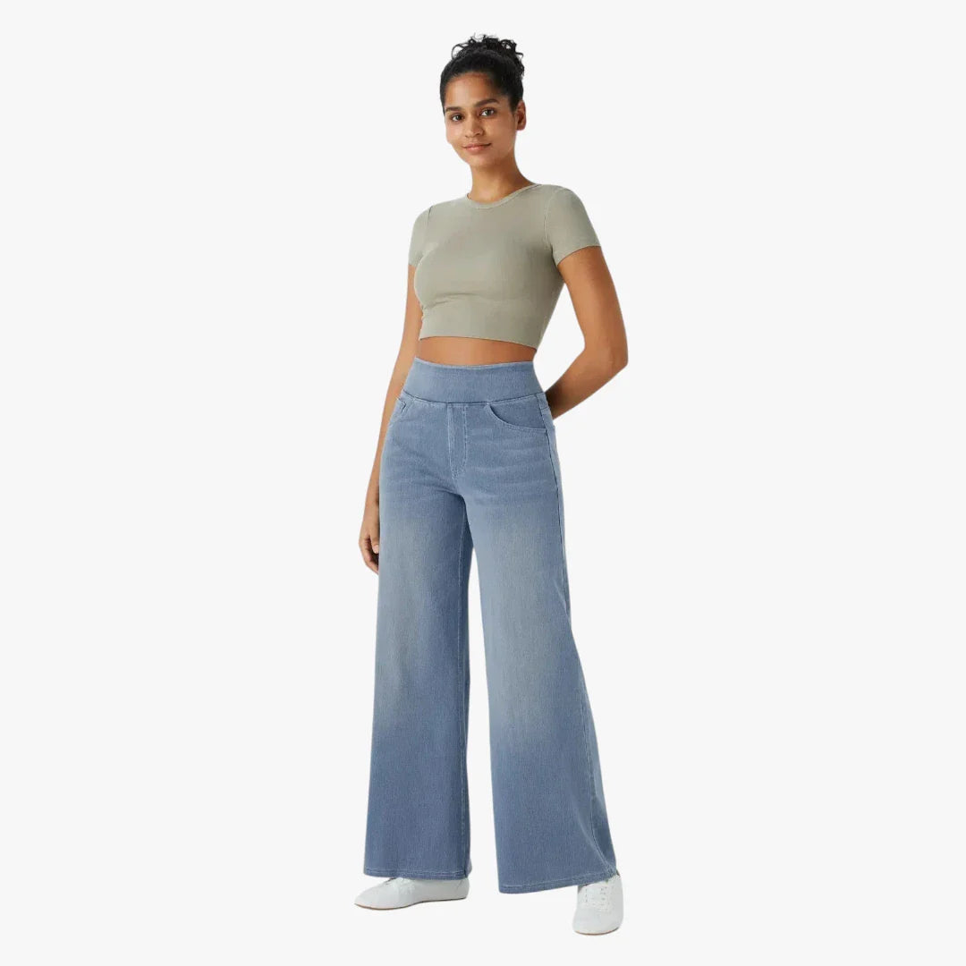 Dame Vide Jeans med Elastik i Taljen og Lommer