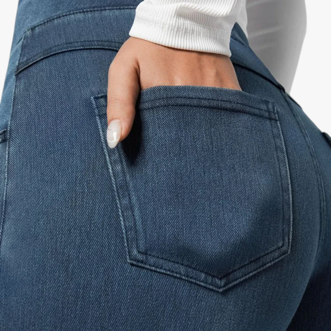 Dame Vide Jeans med Elastik i Taljen og Lommer