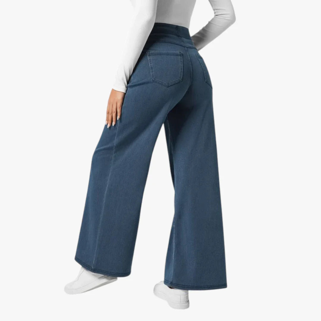 Dame Vide Jeans med Elastik i Taljen og Lommer