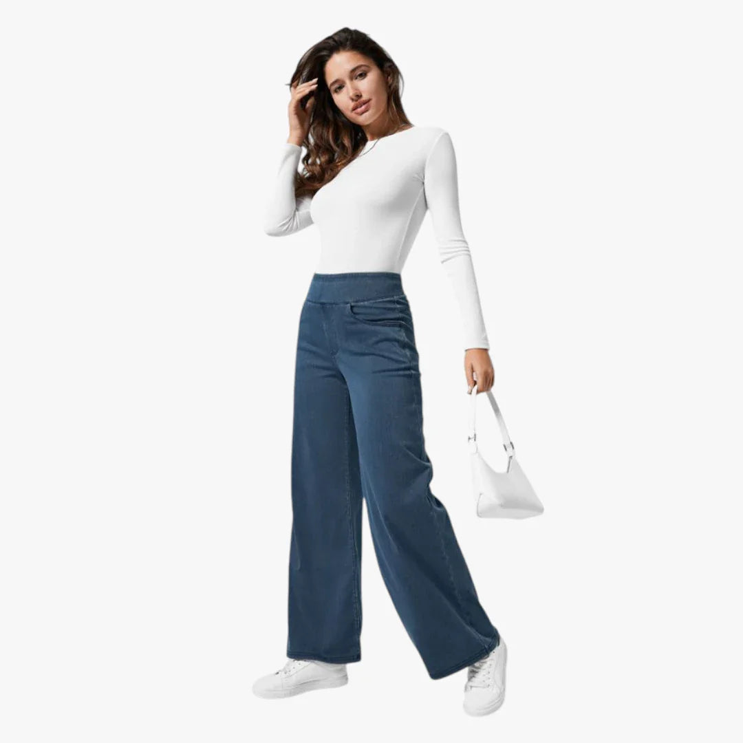 Dame Vide Jeans med Elastik i Taljen og Lommer