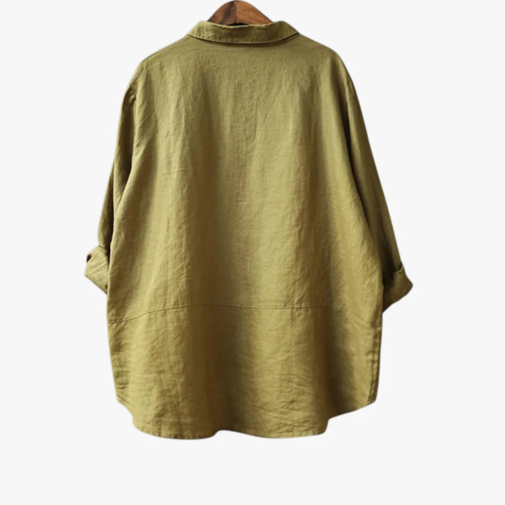 Dame Løs Sommerbluse med Langærmet Design og Lomme