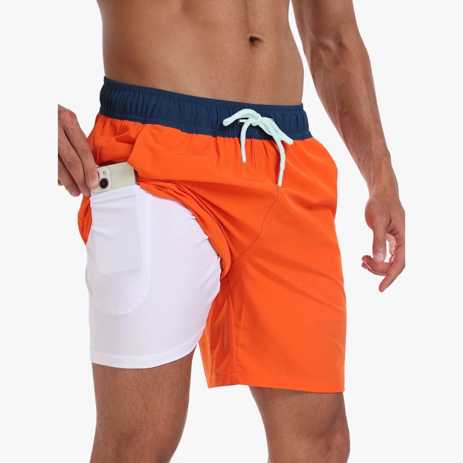 Herre Korte Bade Shorts med Mobillomme og Sidelommer