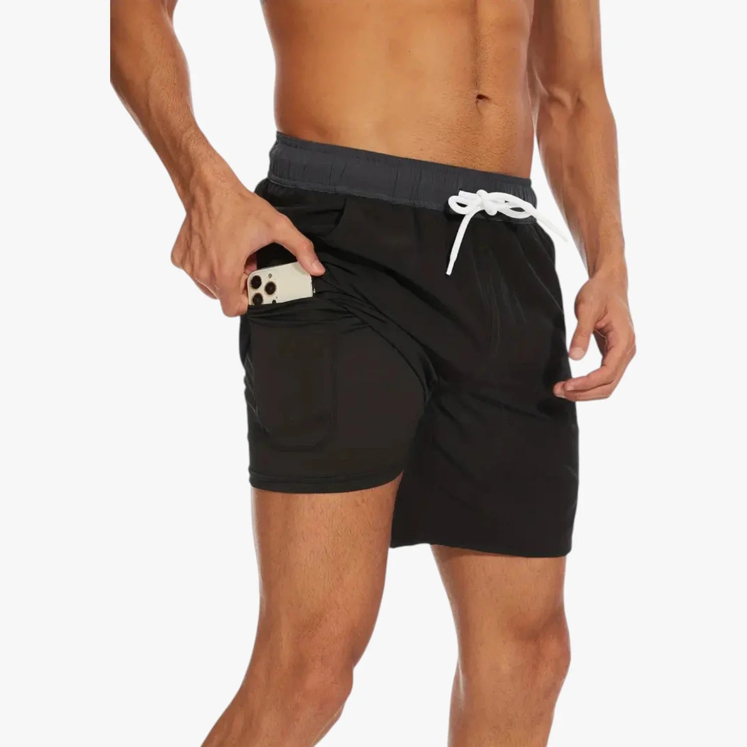 Herre Korte Bade Shorts med Mobillomme og Sidelommer