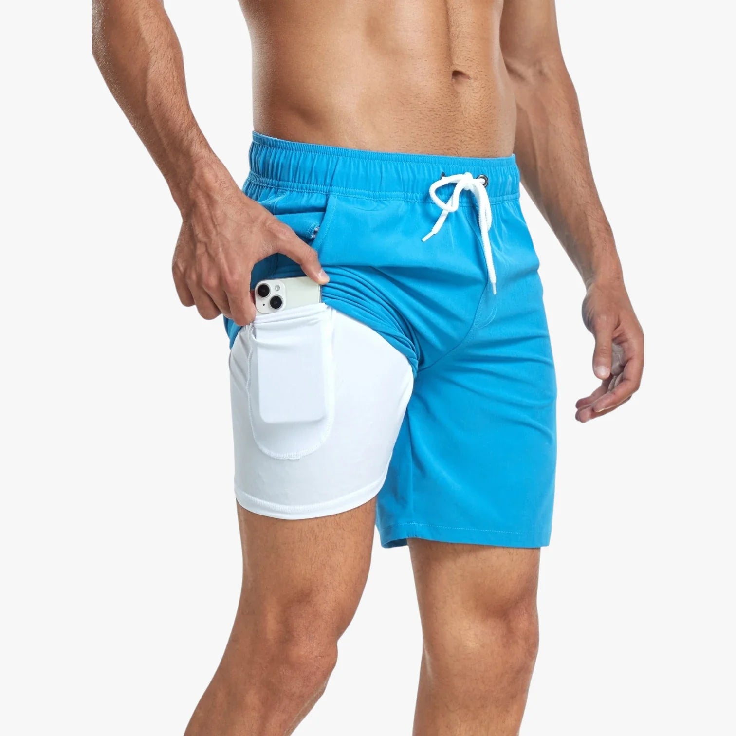 Herre Korte Bade Shorts med Mobillomme og Sidelommer