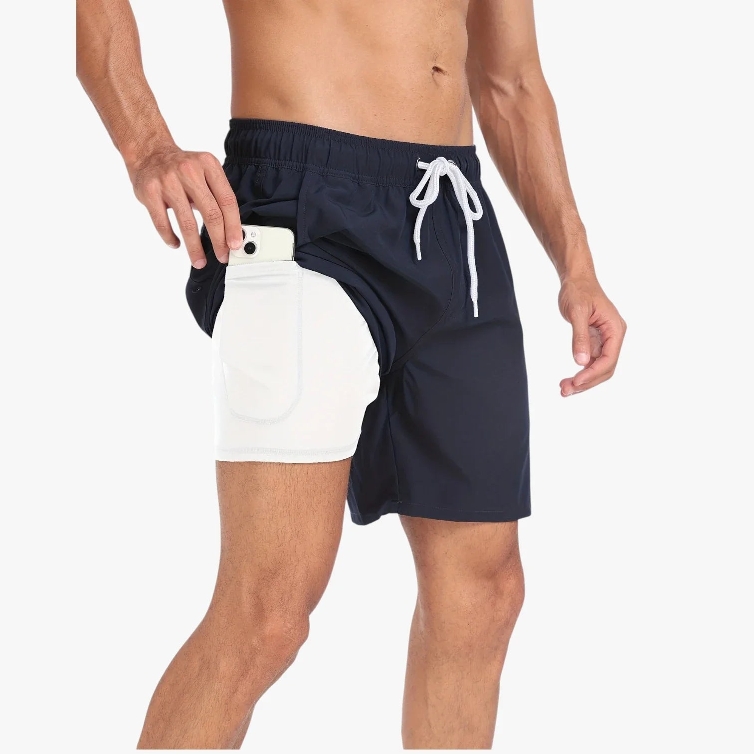 Herre Korte Bade Shorts med Mobillomme og Sidelommer
