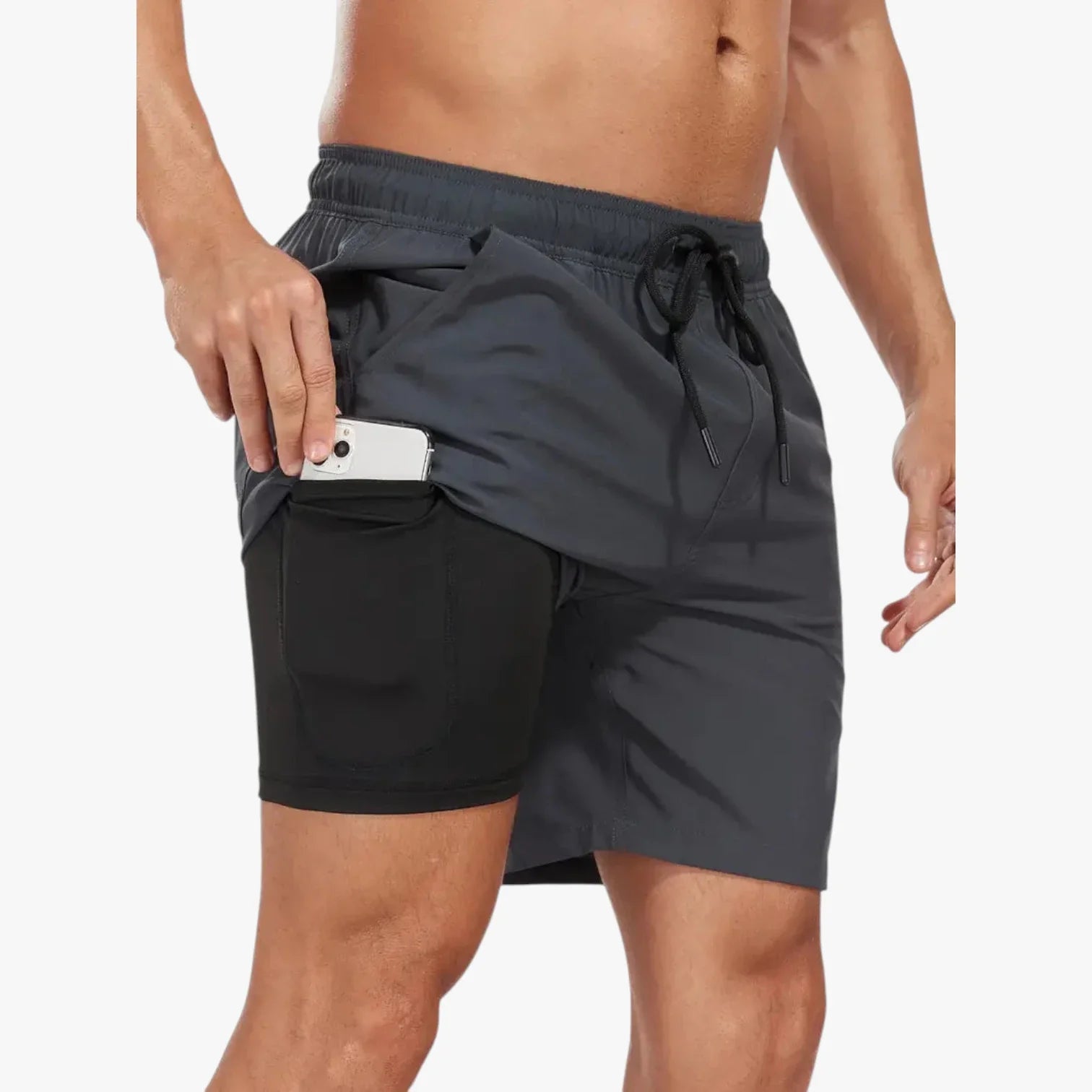 Herre Korte Bade Shorts med Mobillomme og Sidelommer