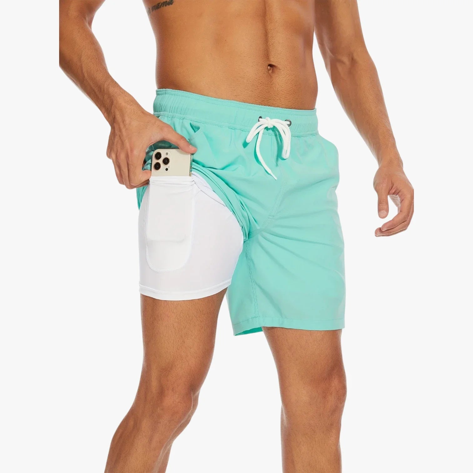 Herre Korte Bade Shorts med Mobillomme og Sidelommer