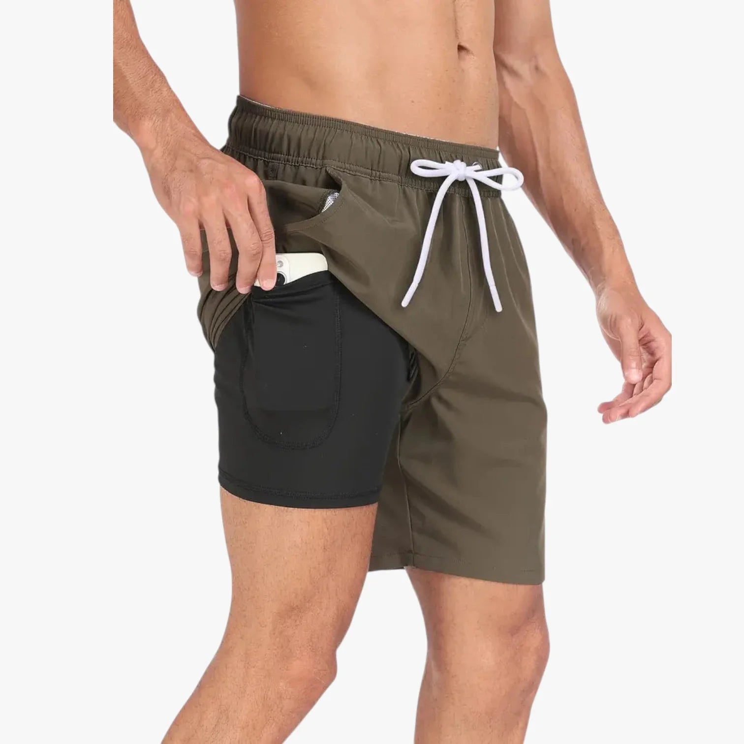 Herre Korte Bade Shorts med Mobillomme og Sidelommer