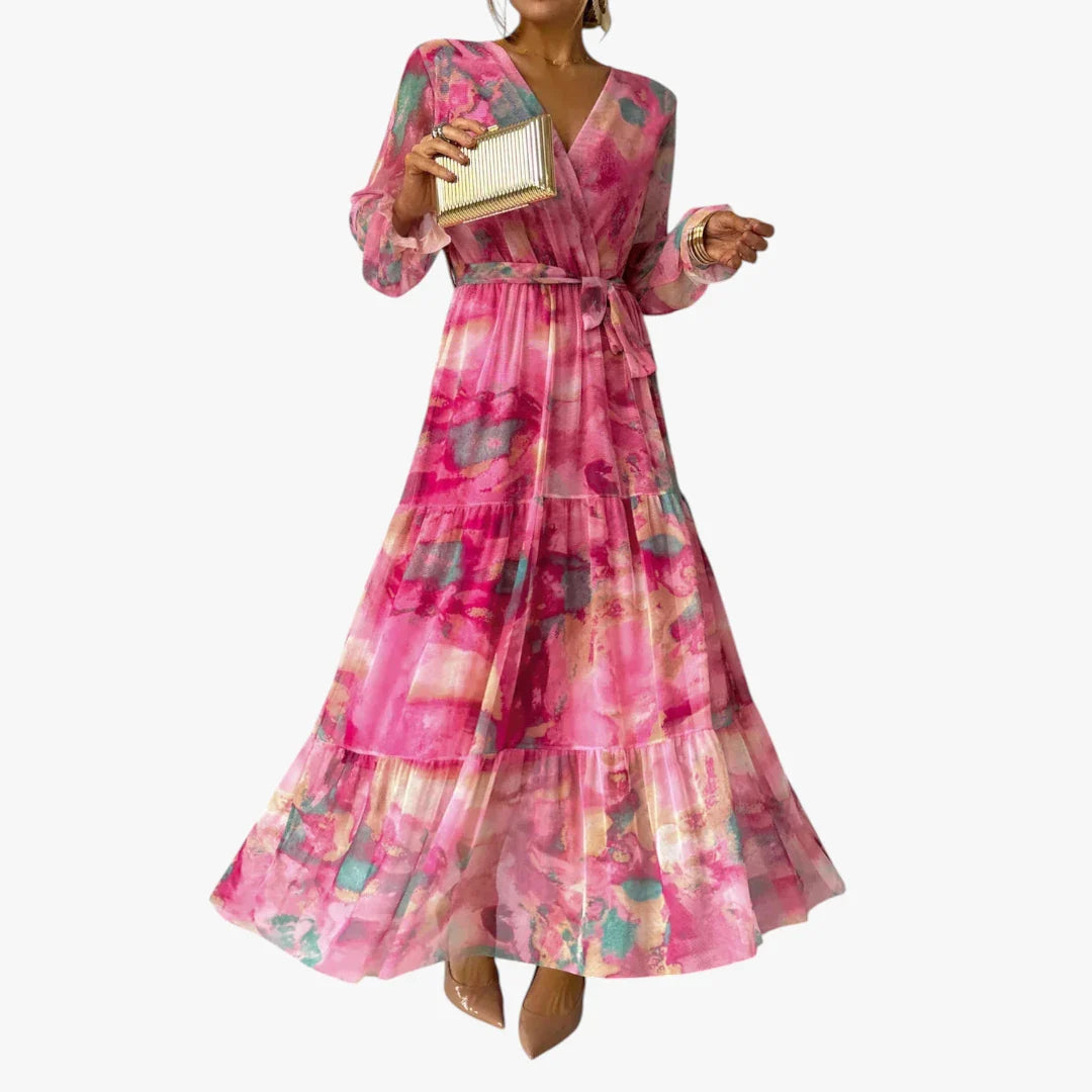 Dame Blomstret Maxi Sommerkjole med Flæser