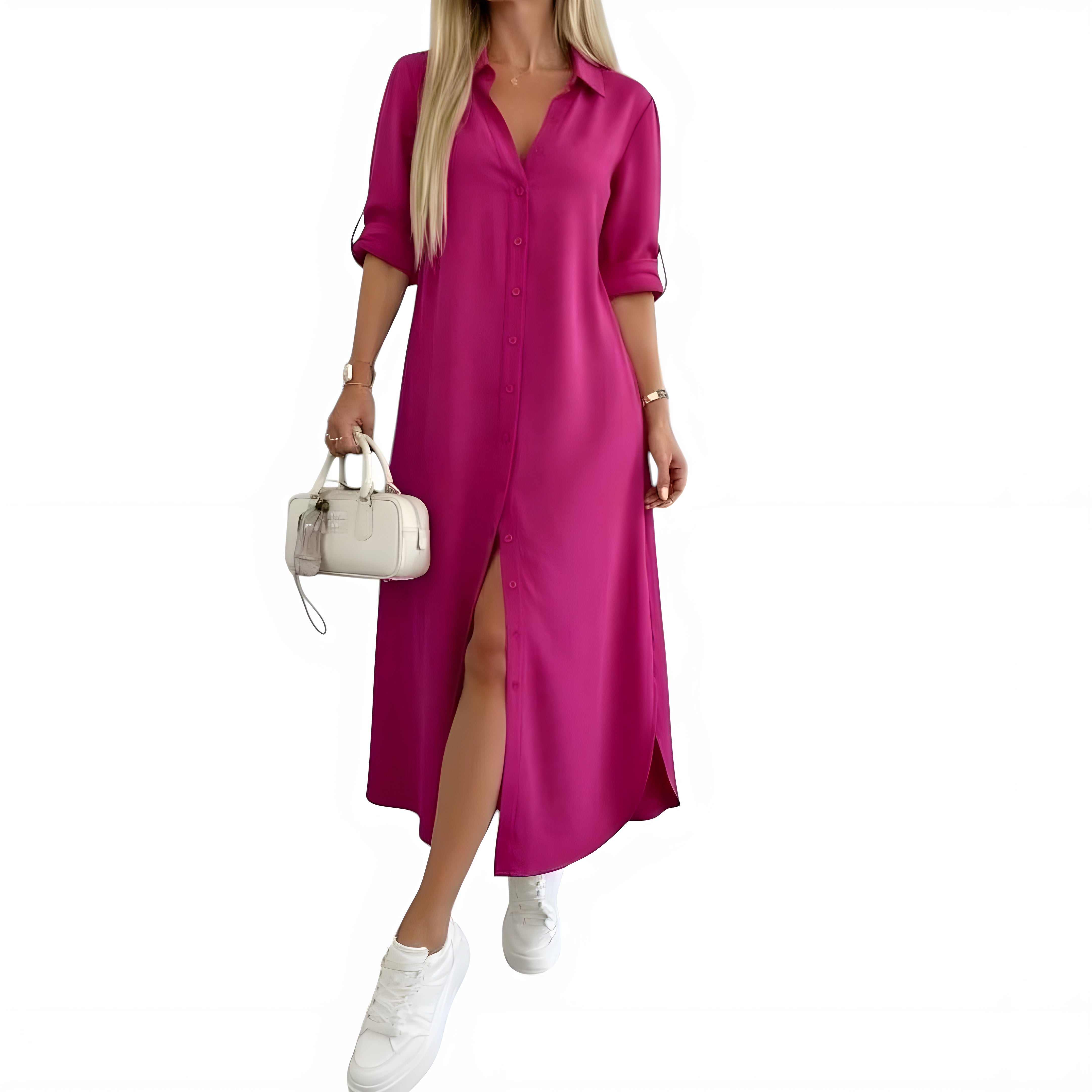 Dame Sommer Maxi Skjortekjole med Knapper
