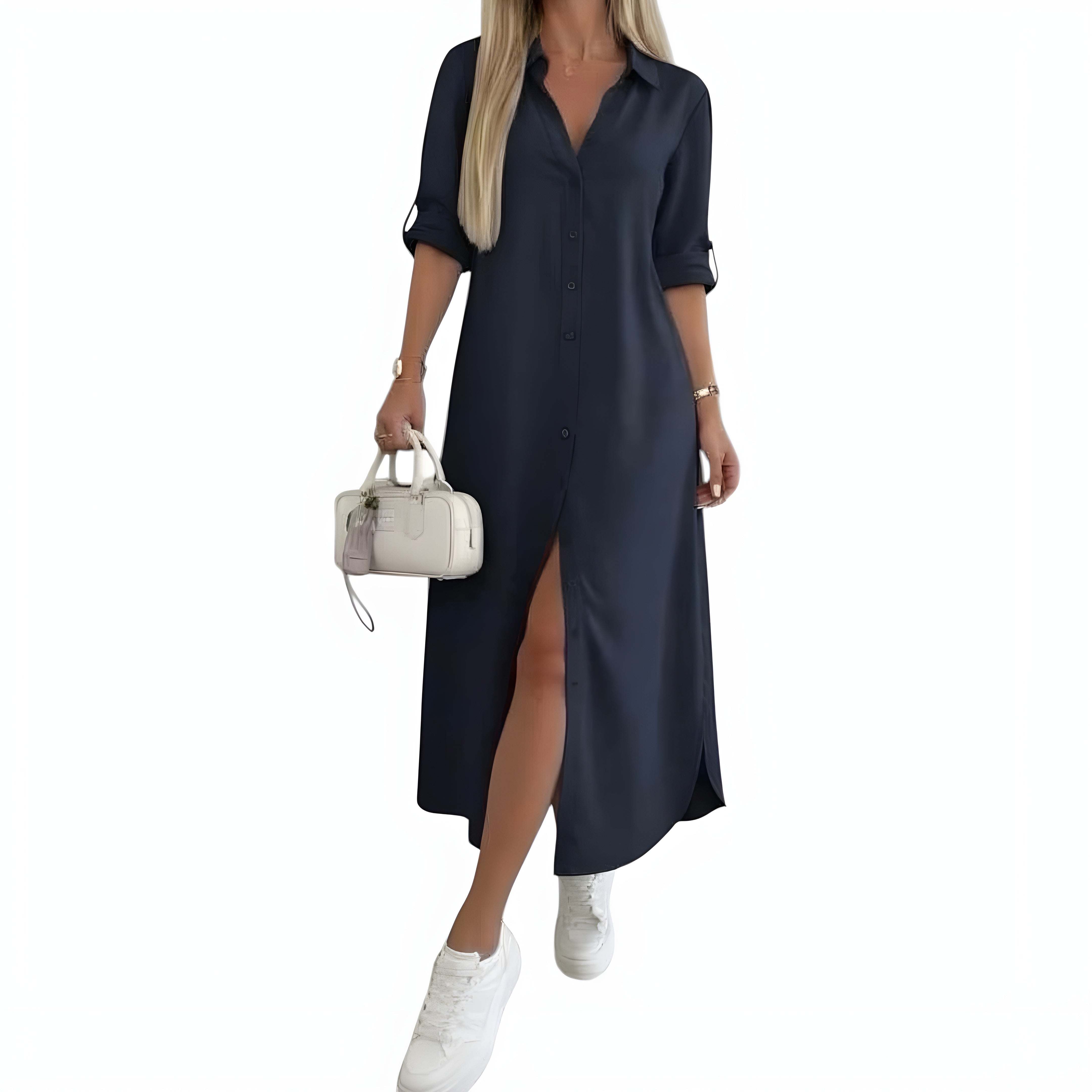 Dame Sommer Maxi Skjortekjole med Knapper