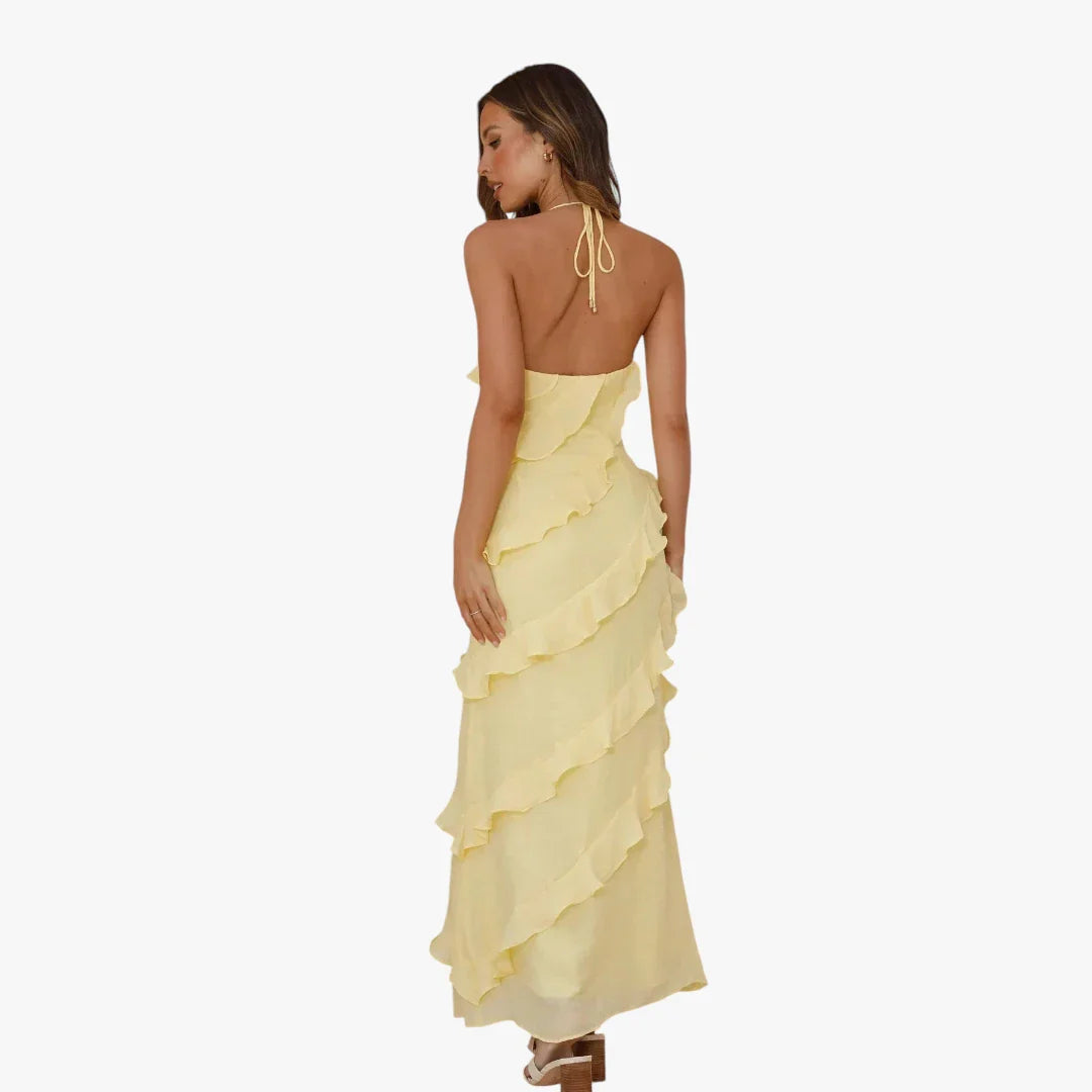 Dame Elegant Maxi Sommerkjole med Flæser
