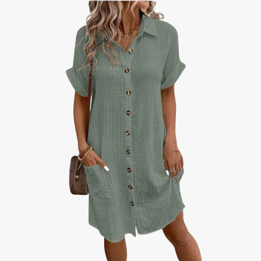Dame Midi Sommerkjole med Knapper
