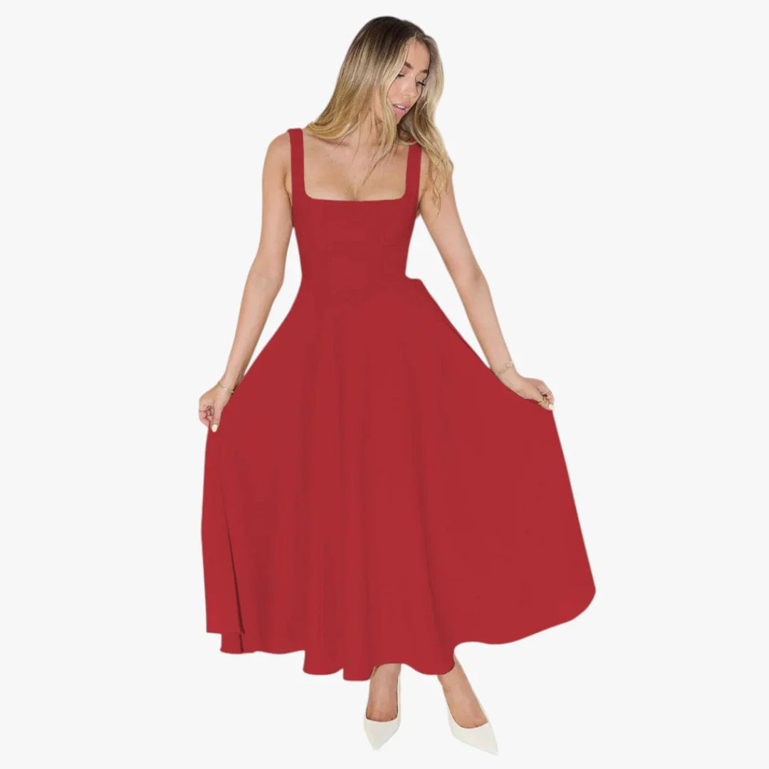 Dame Elegant Maxi Sommerkjole med Firkantet Udskæring