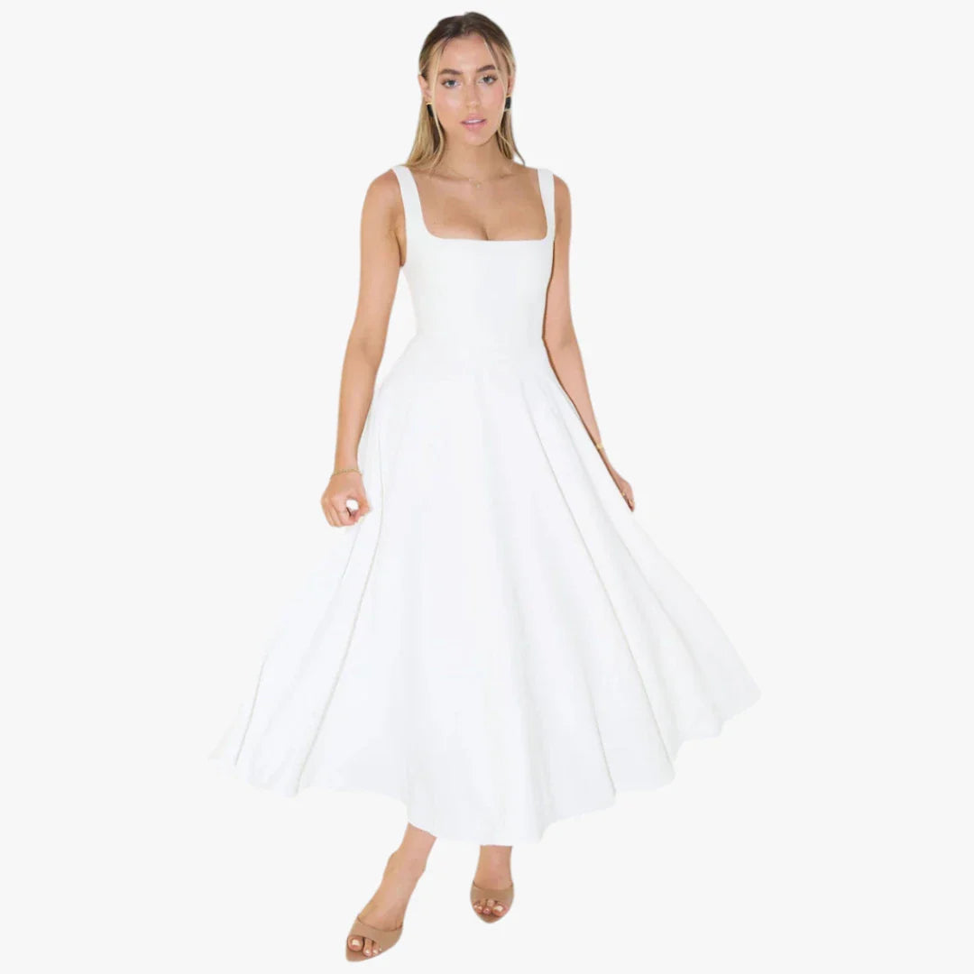 Dame Elegant Maxi Sommerkjole med Firkantet Udskæring
