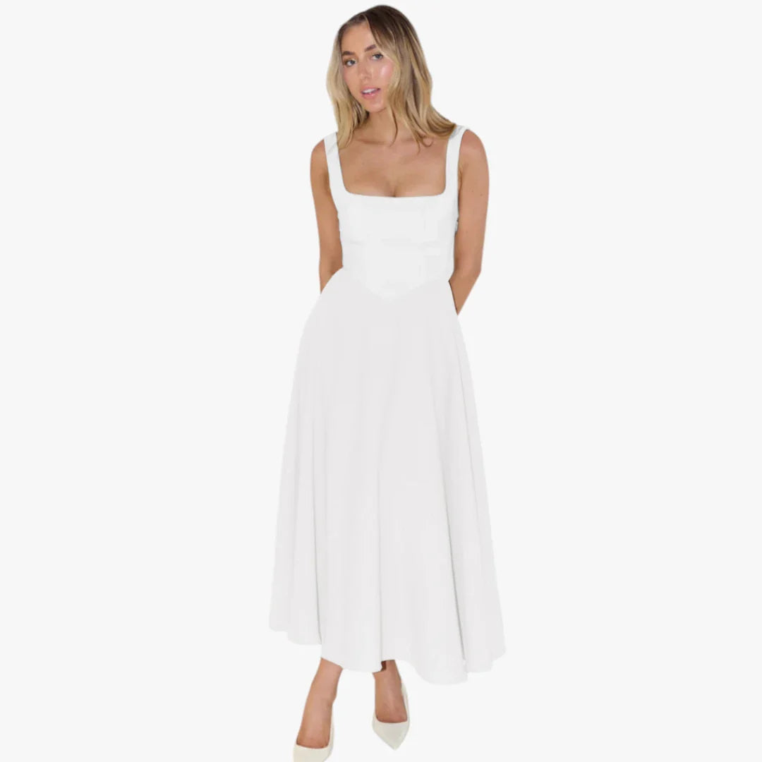 Dame Elegant Maxi Sommerkjole med Firkantet Udskæring