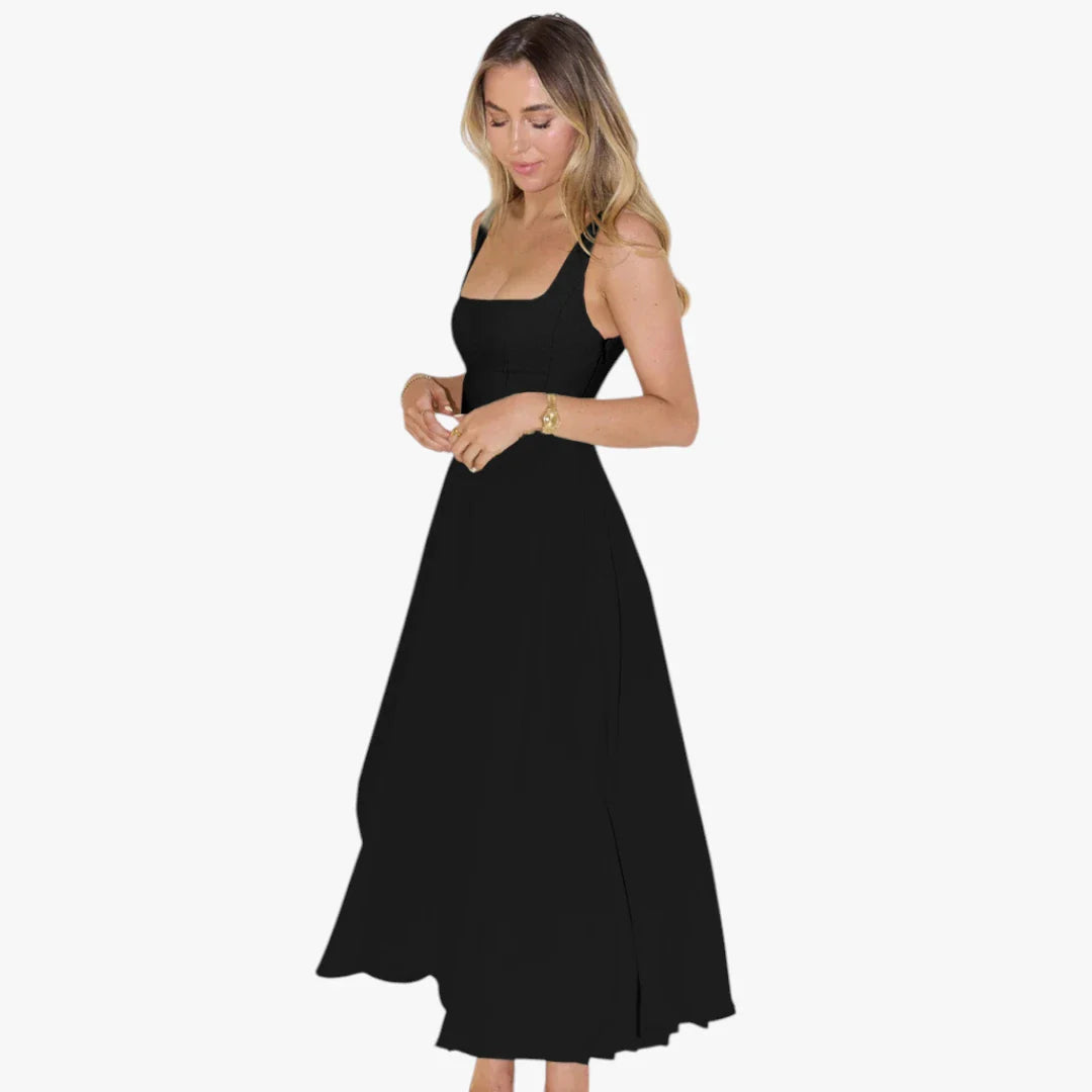Dame Elegant Maxi Sommerkjole med Firkantet Udskæring