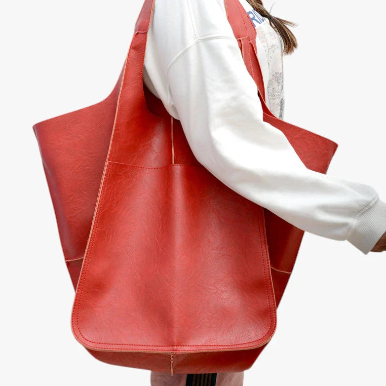 Dame Oversized Vintage Skuldertaske med Mange Rum og Lynlås