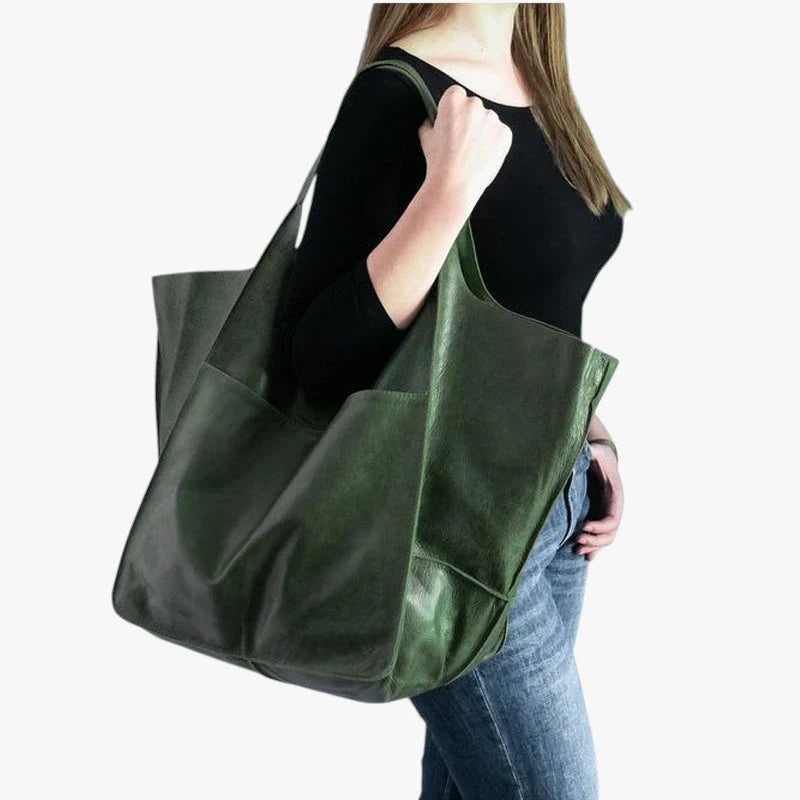 Dame Oversized Vintage Skuldertaske med Mange Rum og Lynlås