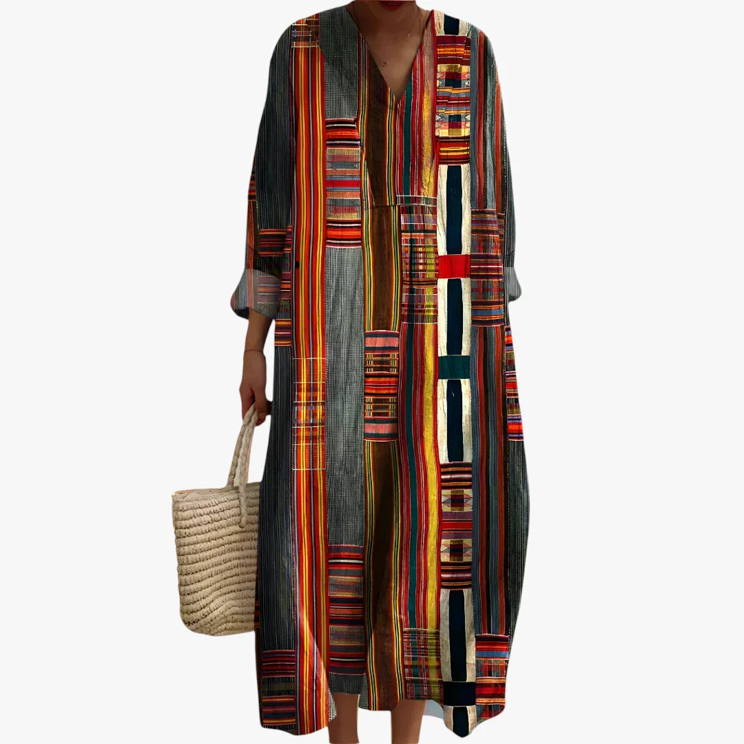 Dame Boho Maxi Sommerkjole med V-udskæring