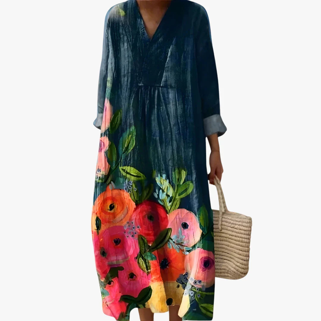 Dame Boho Maxi Sommerkjole med V-udskæring