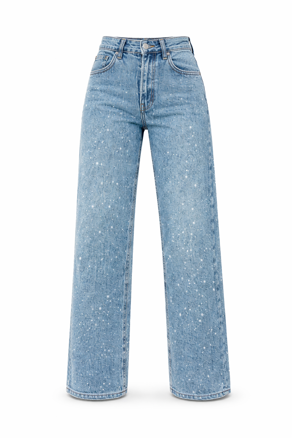 Dame Højtaljede Jeans med Glimmer og Brede Ben