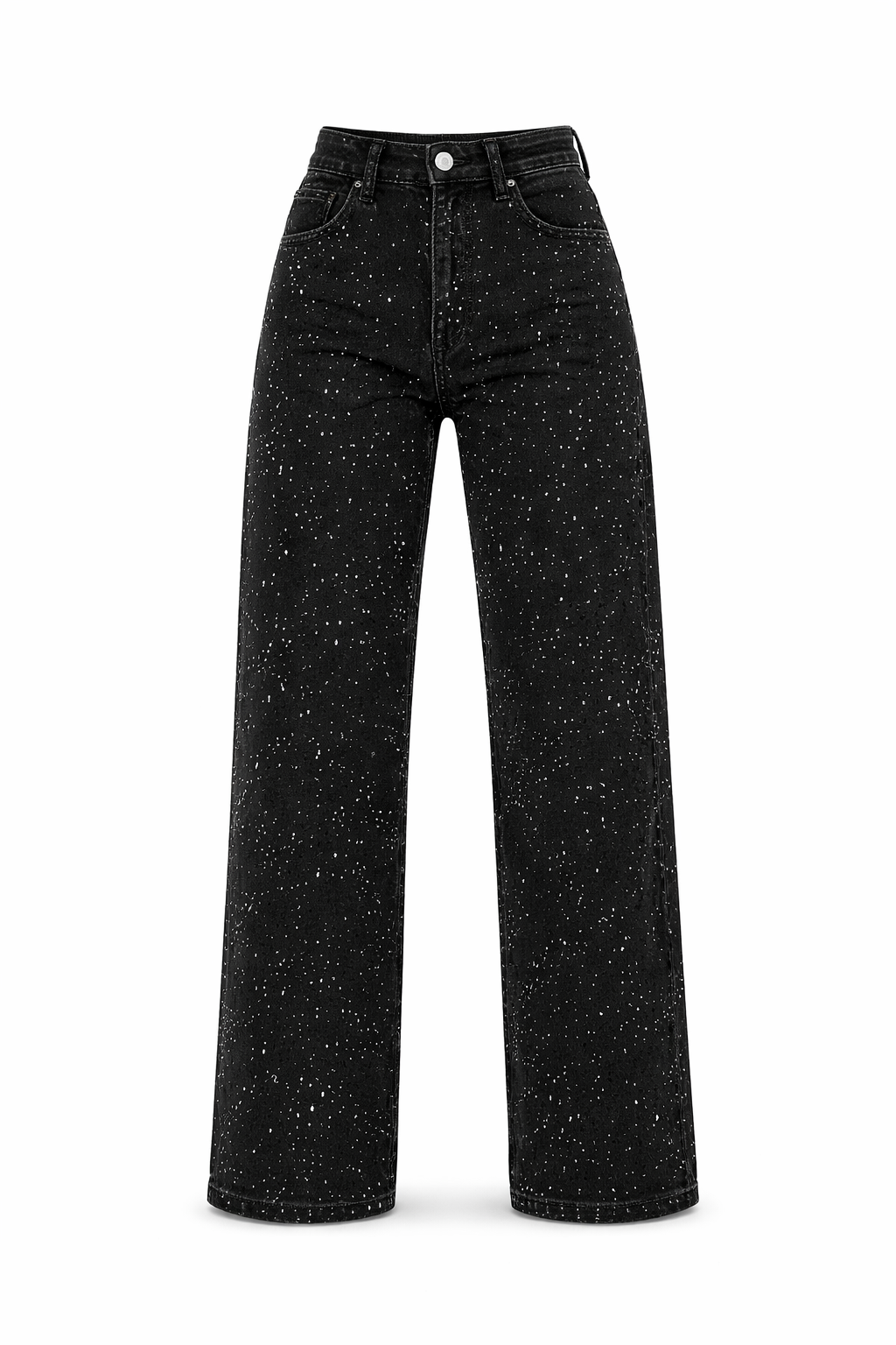 Dame Højtaljede Jeans med Glimmer og Brede Ben
