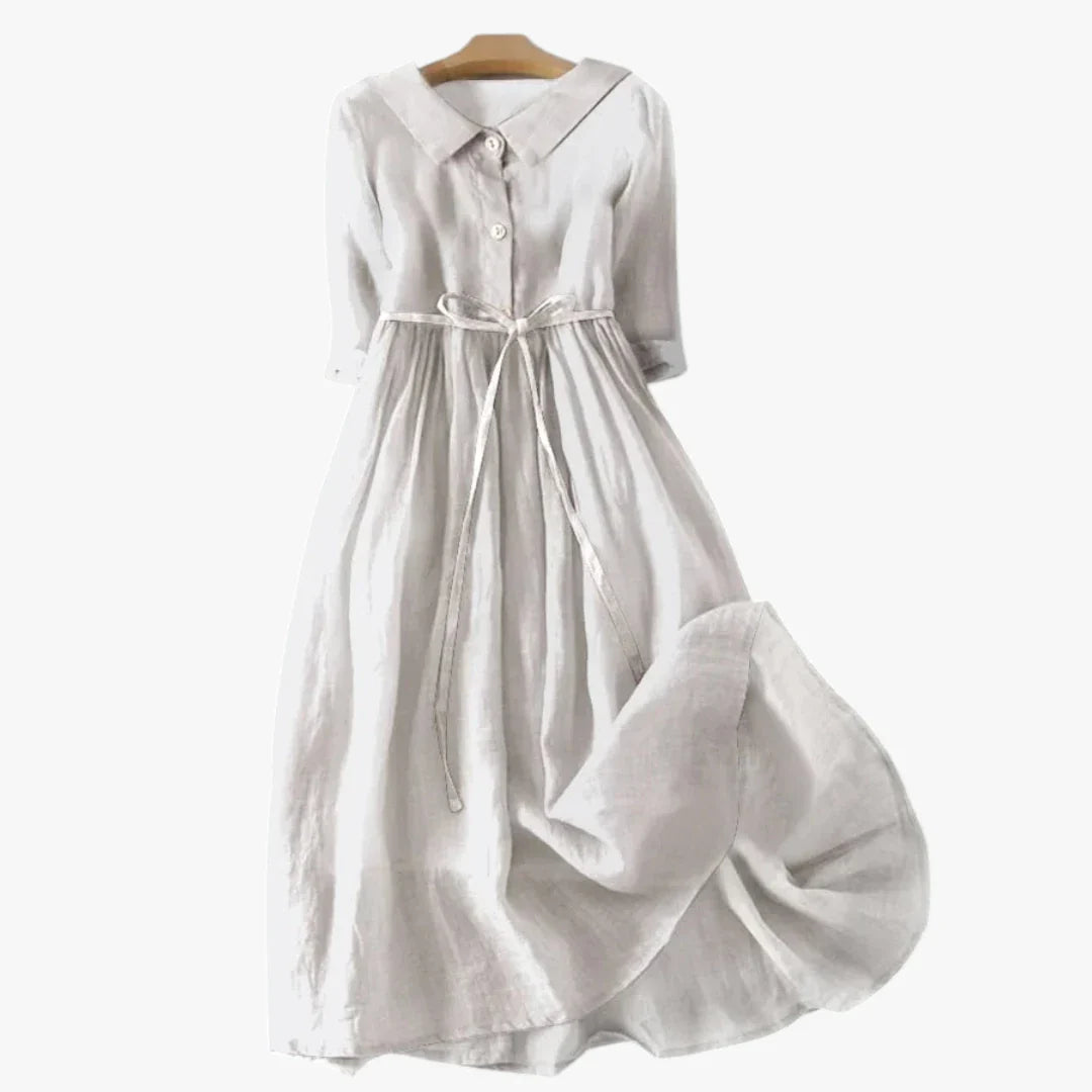 Dame Elegant Midi Sommerkjole med Knapper og Bindebånd