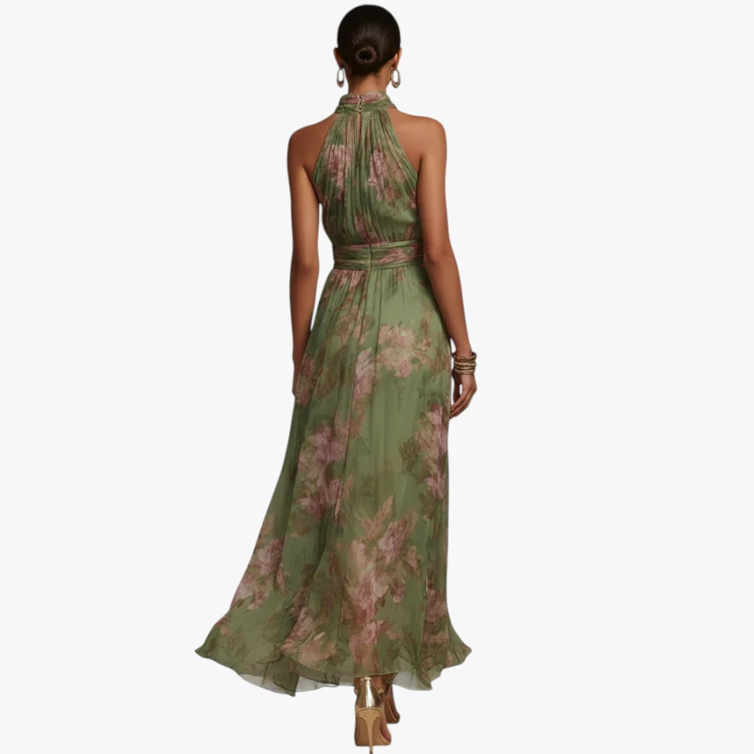 Dame Blomstret Maxi Sommerkjole med Halterneck