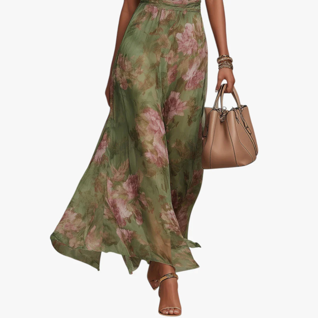 Dame Blomstret Maxi Sommerkjole med Halterneck