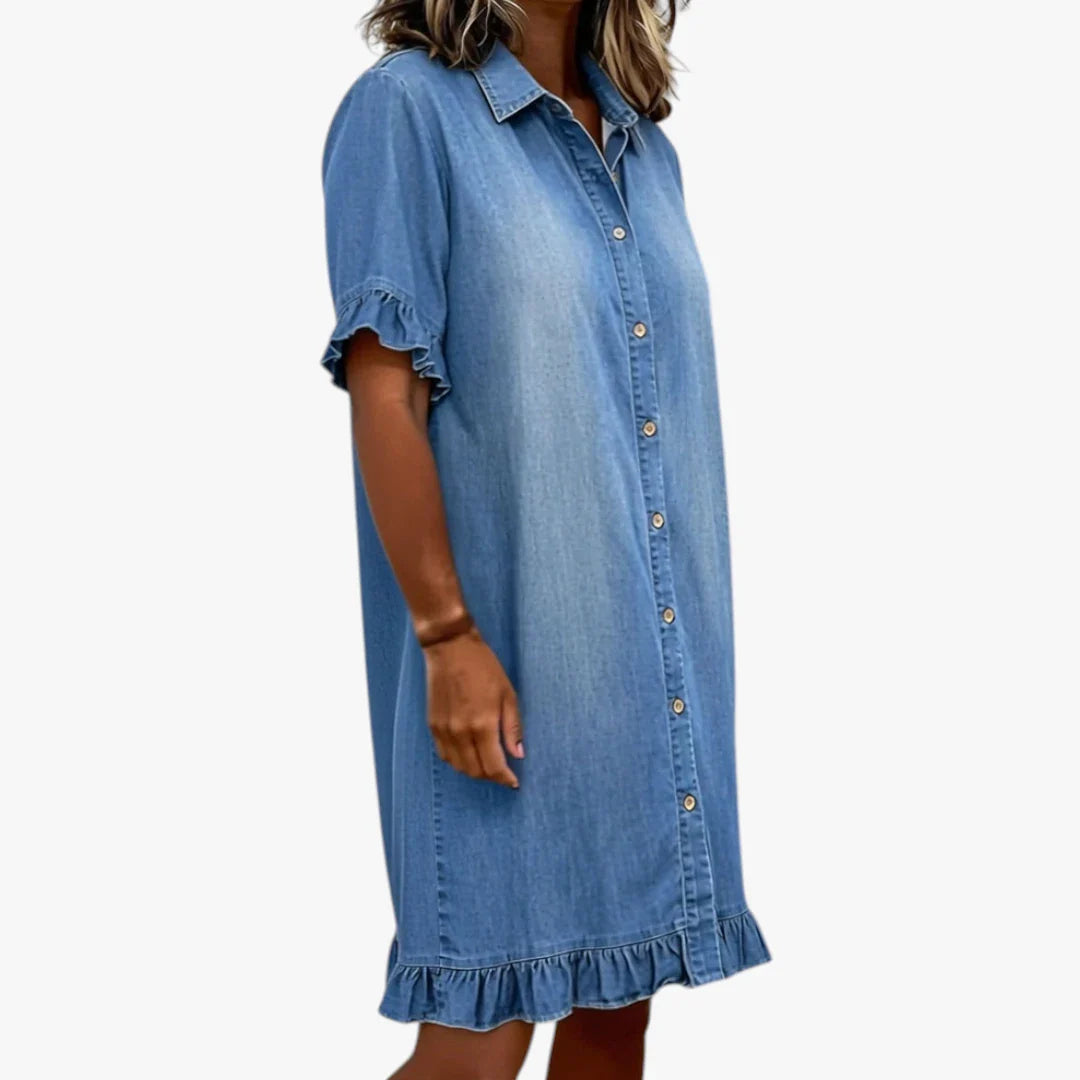 Dame Sommer Mini Kjole med Knapper og Flæser