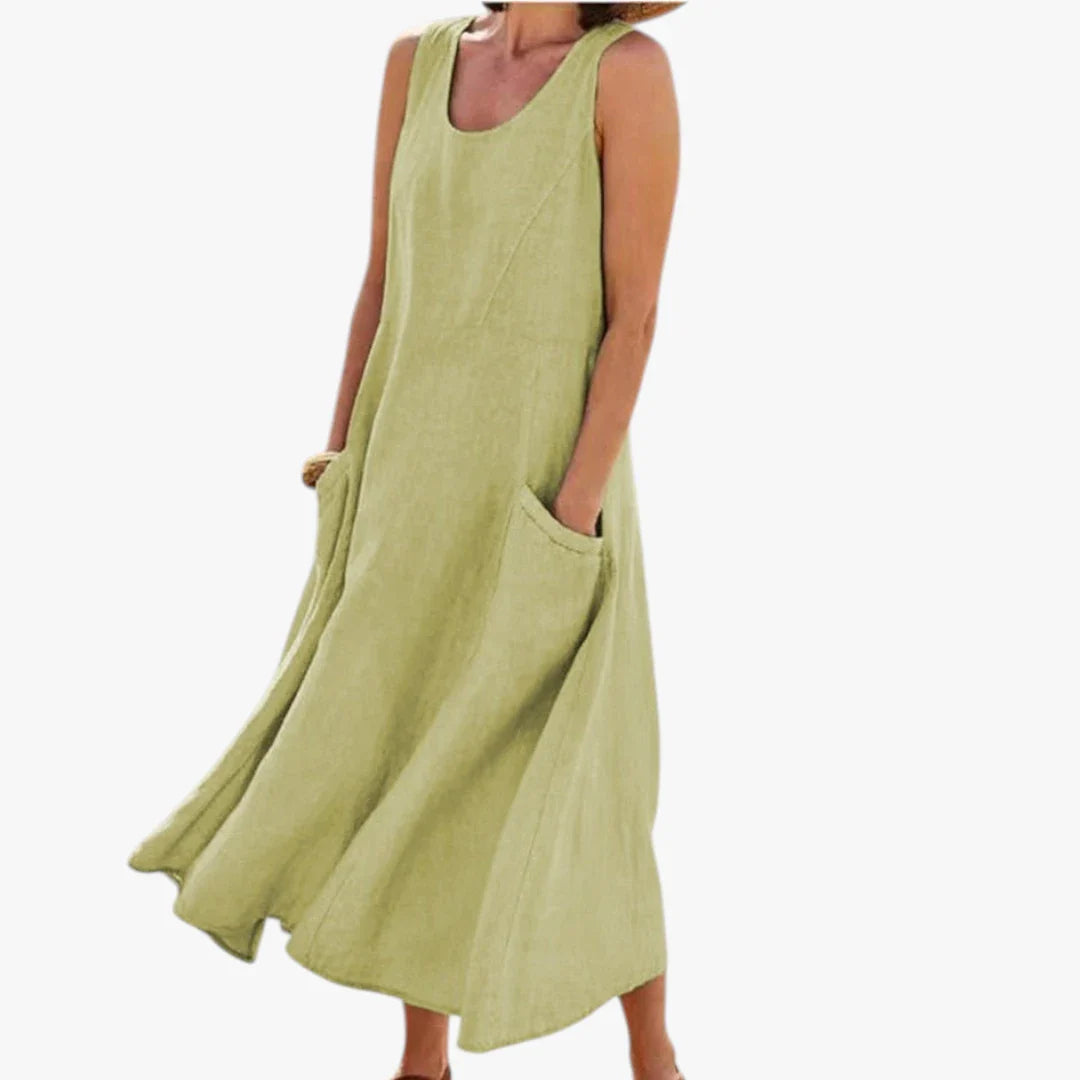 Dame Elegant Maxi Sommerkjole med Lommer og Uden Ærmer