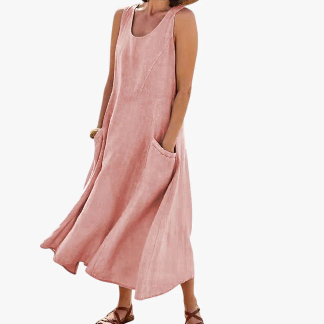 Dame Elegant Maxi Sommerkjole med Lommer og Uden Ærmer