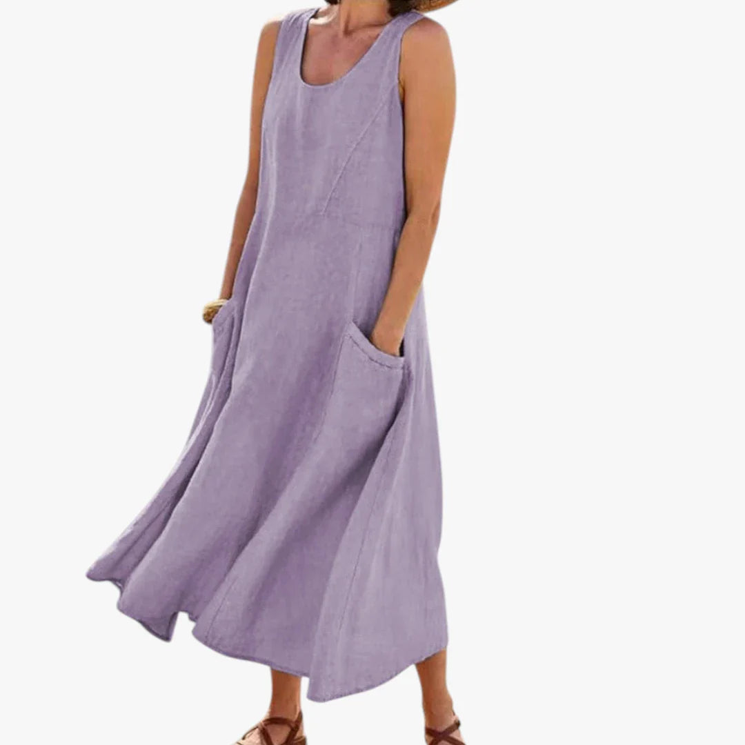 Dame Elegant Maxi Sommerkjole med Lommer og Uden Ærmer