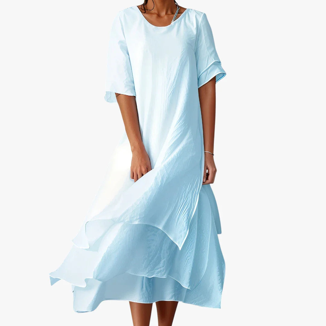 Dame Elegant Midi Sommerkjole med Løse Ærmer