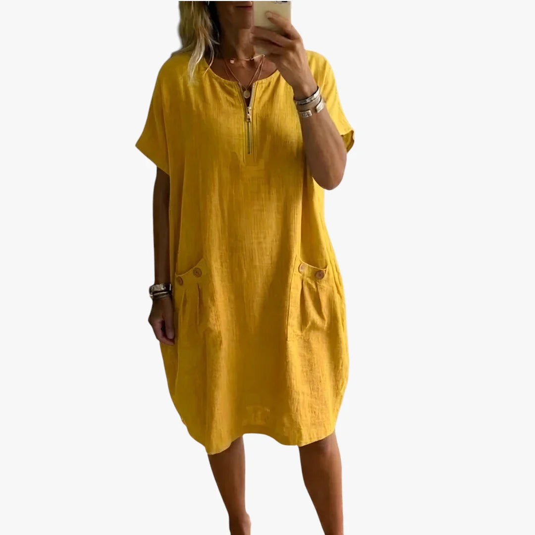 Dame Sommer Mini Kjole med V-udskæring og Knapper