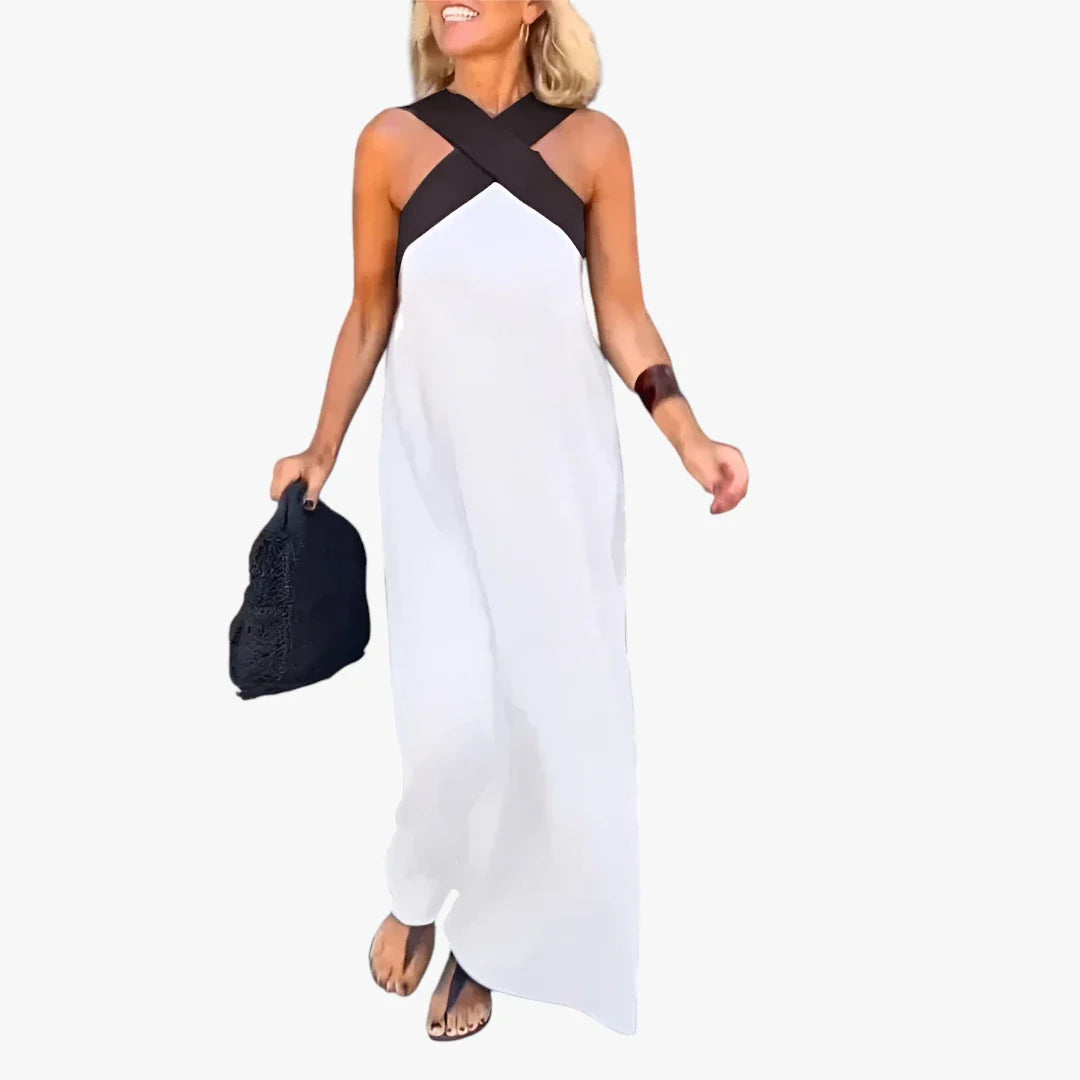 Dame Elegant Maxi Sommerkjole med Halterneck og Åben Ryg